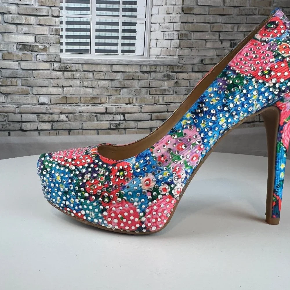 Gianni Bini Floral Rhinestone Stiletto Heels Platform Pumps - Picture 6 of 9